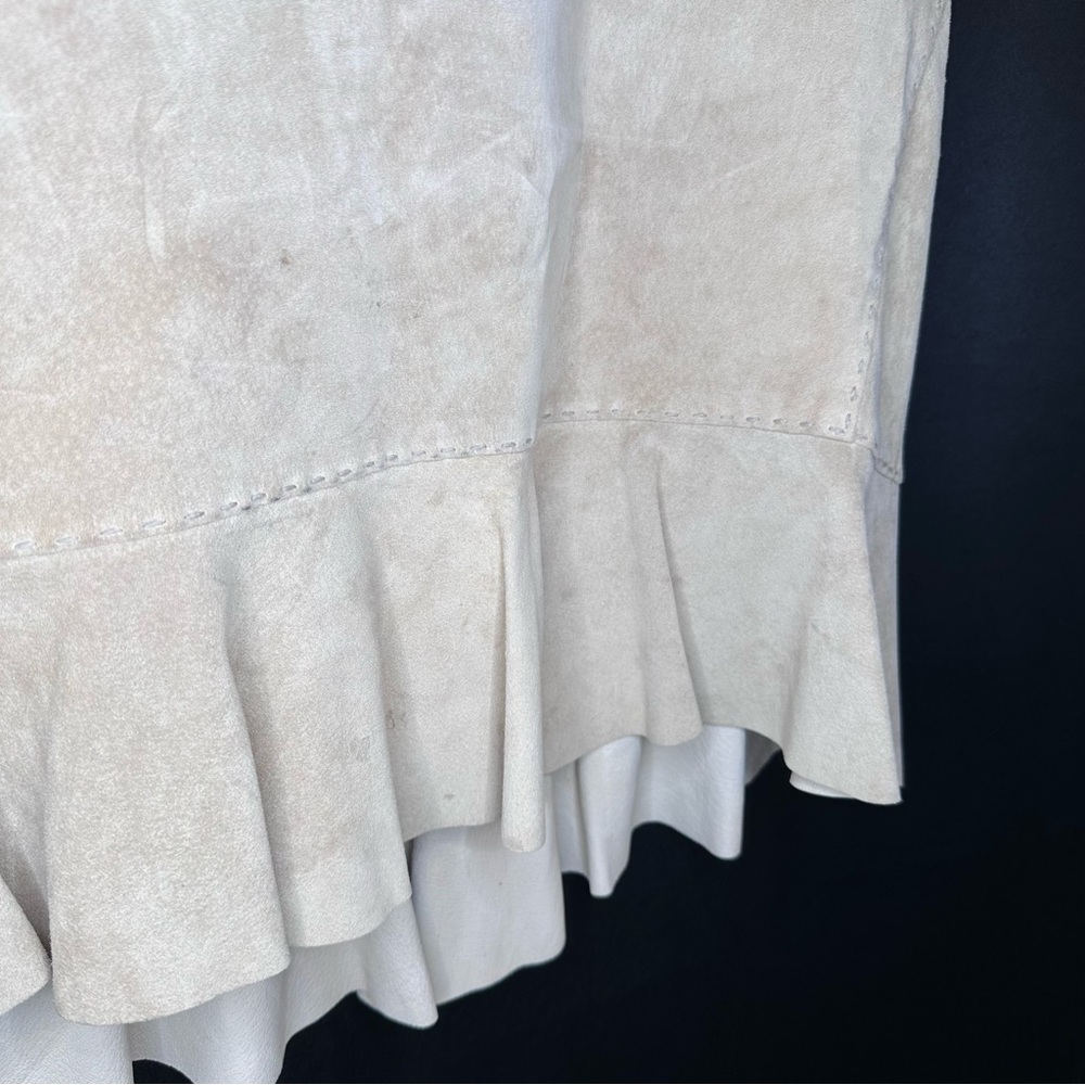 Ann Taylor Suede Leather A-Line Flare Skirt Tan Khaki Western Office Size 10 - Picture 4 of 10